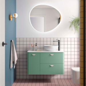 Meuble salle de bain UNIIQ 900 2T1P gauche - vasque à droite Dusty Teal H540 P450 - SALGAR 119884 