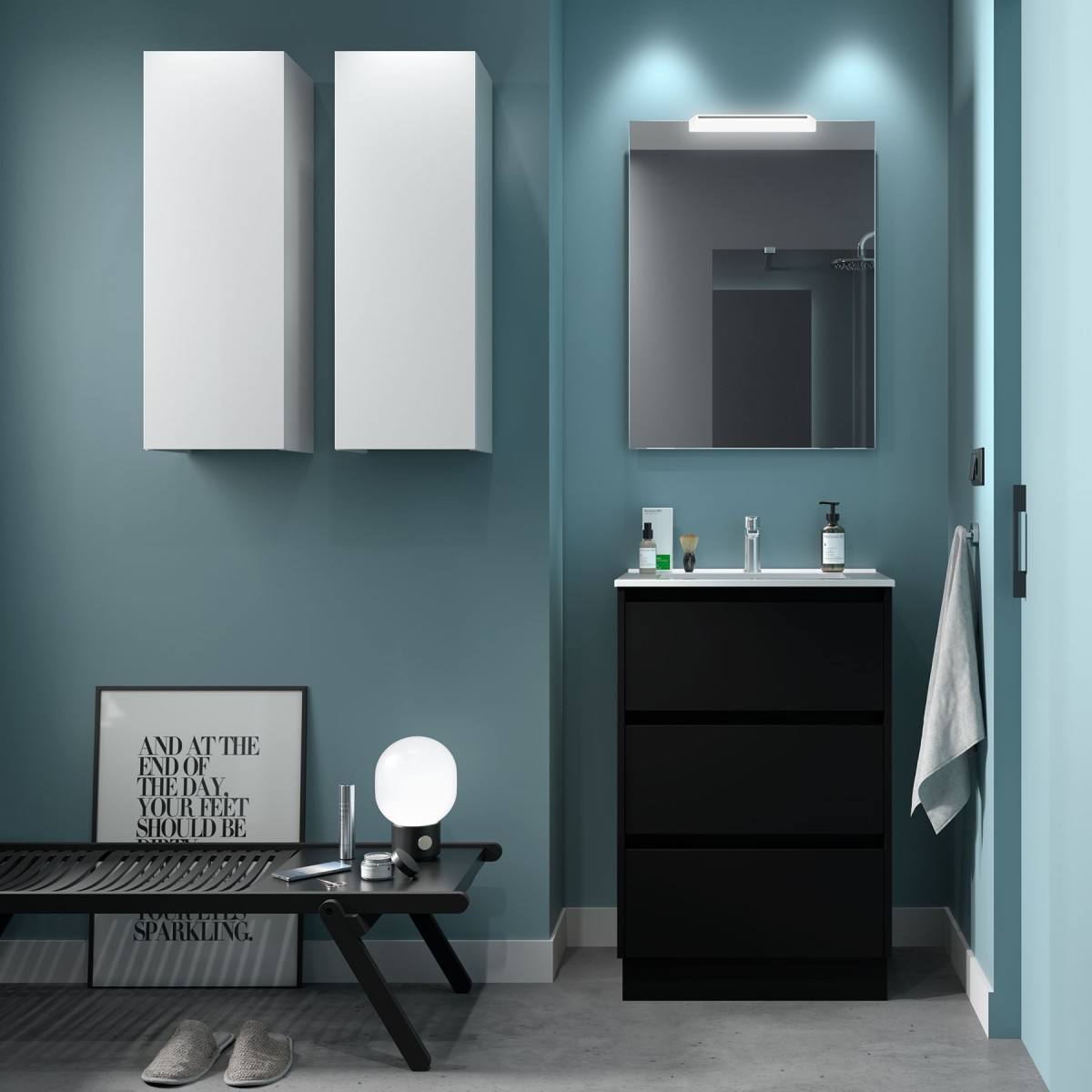 Ensemble meuble et vasque NOJA II 600 3 tiroirs Black satin P450 - SALGAR 106207 