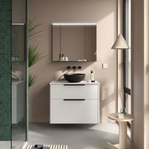 Ensemble Meuble de salle de bain et plan de toilette LUVA 800 2 tiroirs Blanc satiné P450 - SALGAR 117759 