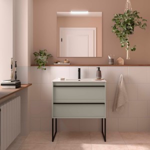 Ensemble meuble vasque salle de bain ATTILA 800 2 tiroirs Gris satiné P450 - SALGAR 117985 