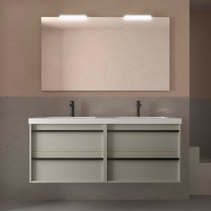 Ensemble meuble vasque salle de bain ATTILA 1400 2 tiroirs Gris satiné L1400 P450 - SALGAR 117988 