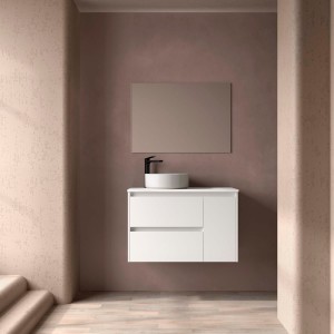 Ensemble meuble et vasque NOJA II 900 2T1P droite - vasque à gauche Blanc satiné P450 - SALGAR 118170 