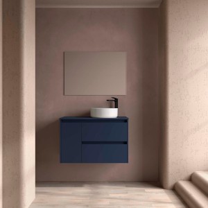 Ensemble meuble et vasque NOJA II 900 2T1P gauche - vasque à droite Blue satin P450 - SALGAR 118182 