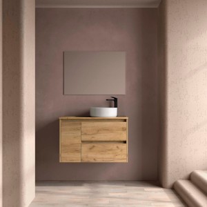 Ensemble meuble et vasque NOJA II 900 2T1P gauche - vasque à droite Chêne Africain P450 - SALGAR 118186 