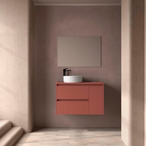 Ensemble Meuble de salle de bain et plan de toilette NOJA II 900 2T1P droite - vasque à gauche Red satin P450 - SALGAR 118256 