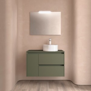Ensemble Meuble de salle de bain et plan de toilette NOJA II 900 2T1P gauche - vasque à droite Green satin P450 - SALGAR 118265 