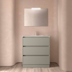 Ensemble Meuble Plan Vasque Miroir Applique NOJA II 800 3 tiroirs Gris satiné P450 - SALGAR 118572 