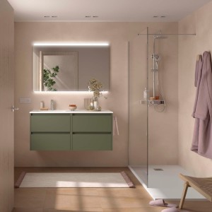 Ensemble Meuble Plan Vasque Miroir Applique NOJA II 1200 4 tiroirs Green satin P450 - SALGAR 119699 