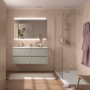 Ensemble Meuble Plan Vasque Miroir Applique NOJA II 1200 4 tiroirs Gris satiné P450 - SALGAR 119714 