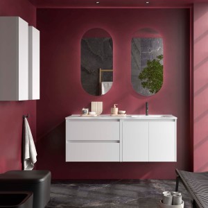 Ensemble Meuble Plan Vasque Miroir Applique NOJA II 1200 2 tiroirs 2 portes Blanc Brillant P450 - SALGAR 119725 