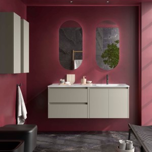 Ensemble Meuble Plan Vasque Miroir Applique NOJA II 1200 2 tiroirs 2 portes Gris satiné P450 - SALGAR 119734 