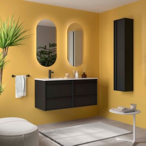 Ensemble Meuble Plan Vasque Miroir Applique ATTILA 1200 4 tiroirs Black satin P450 - SALGAR 119833 