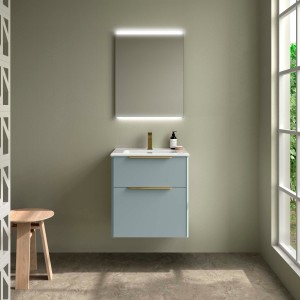 Ensemble Meuble Plan vasque et miroir LUVA 600 2 tiroirs Aqua P450 - SALGAR 119853 