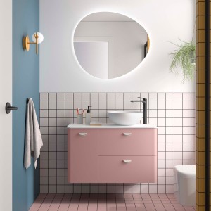 Meuble salle de bain UNIIQ 900 2T1P gauche - vasque à droite Rose blush H540 P450 - SALGAR 119874 