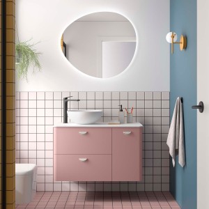 Meuble salle de bain UNIIQ 900 2T1P droite - vasque à gauche Rose blush H540 P450 - SALGAR 119876 