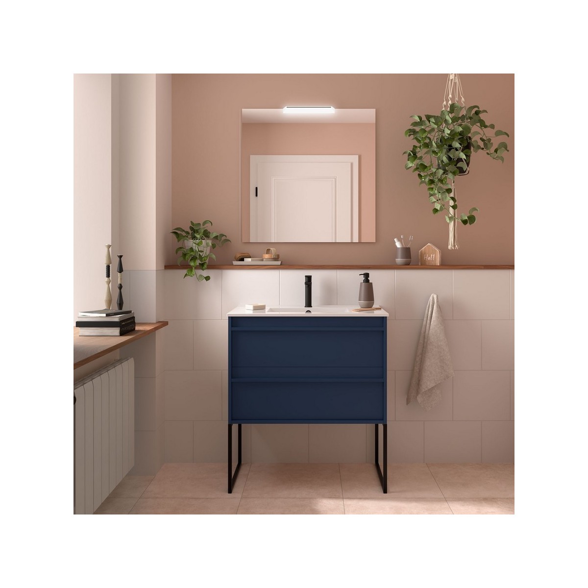 Ensemble meuble vasque salle de bain ATTILA 800 2 tiroirs Blue satin P450 - SALGAR 104717 