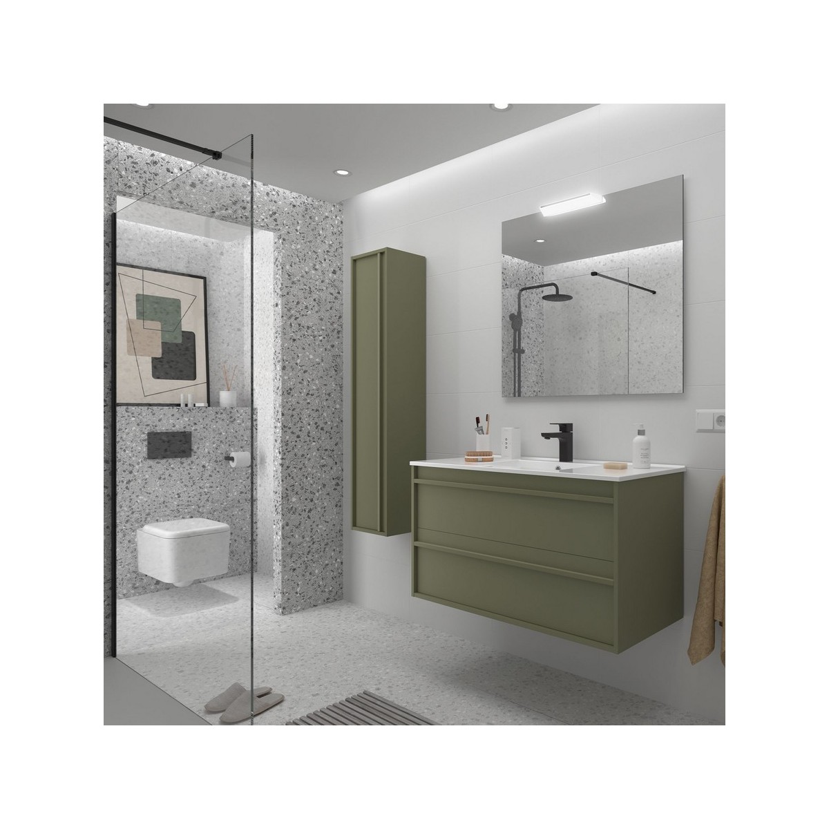 Ensemble meuble vasque salle de bain ATTILA 1000 2 tiroirs Green satin P450 - SALGAR 104726 