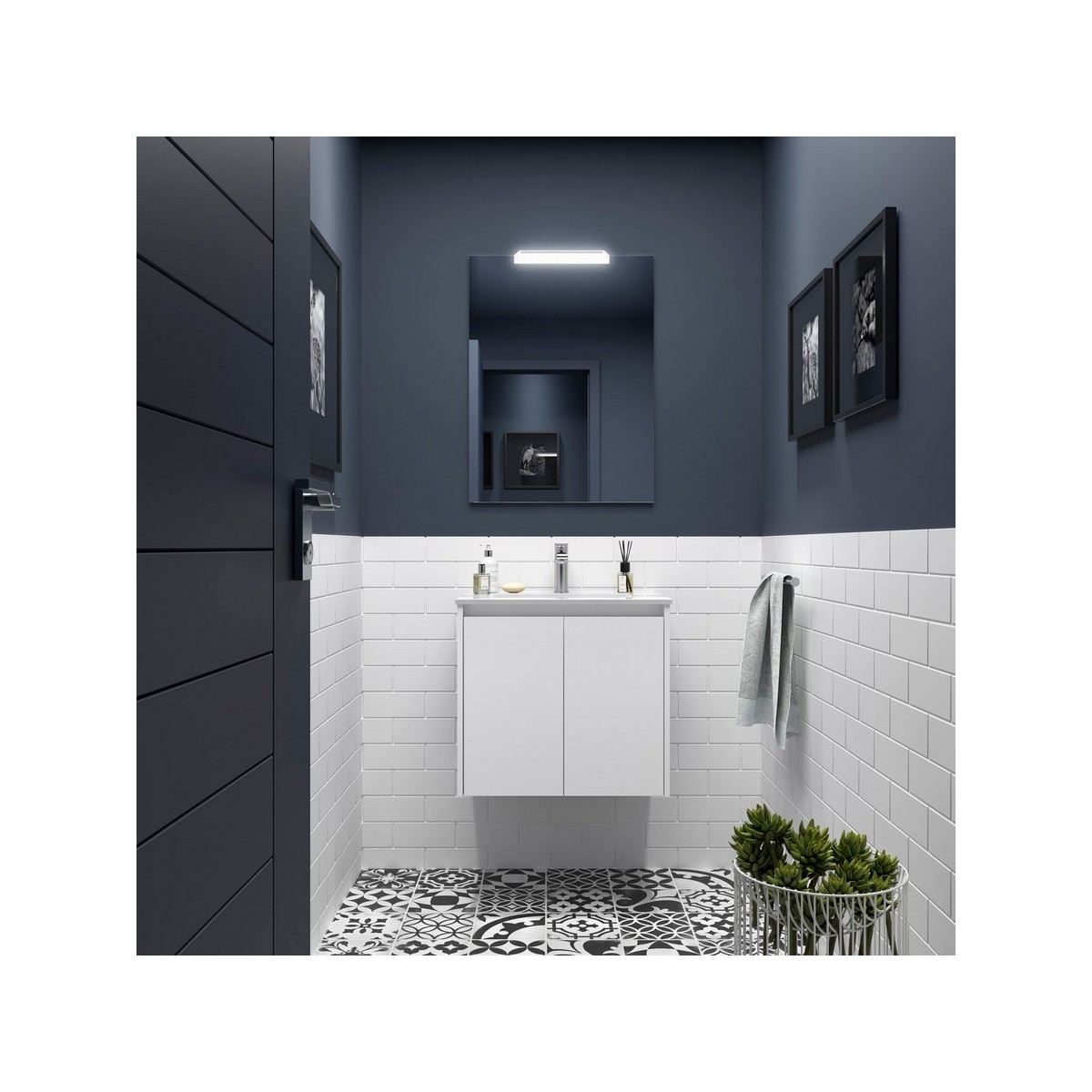 Ensemble meuble et vasque NOJA II 600 2 portes Blanc satiné P450 - SALGAR 105022 