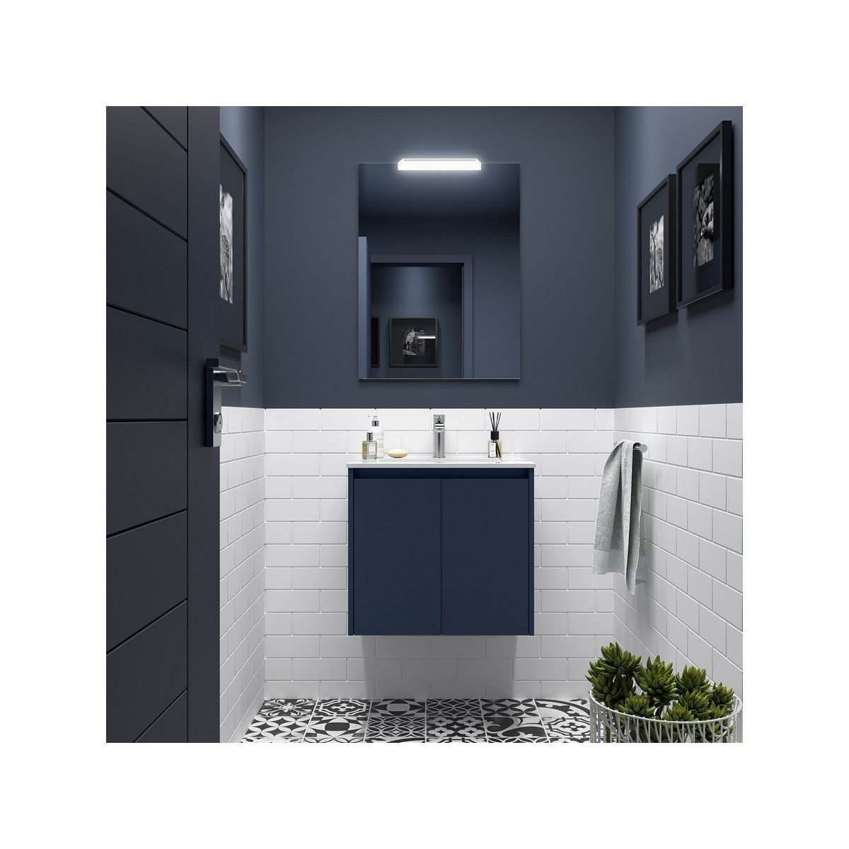 Ensemble meuble et vasque NOJA II 700 2 portes Blue satin P450 - SALGAR 105033 