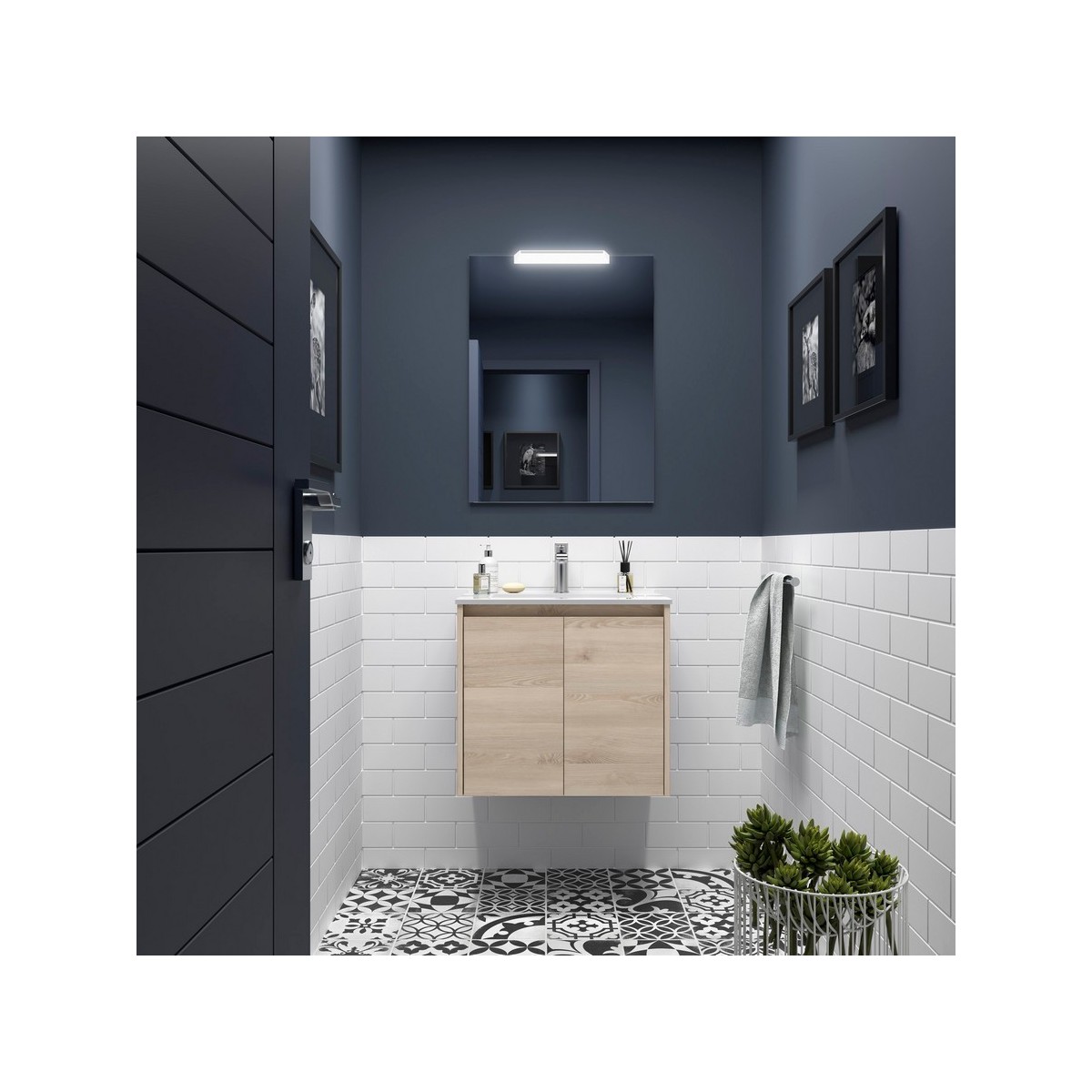 Ensemble meuble et vasque NOJA II 700 2 portes Chêne Naturel P450 - SALGAR 105036 