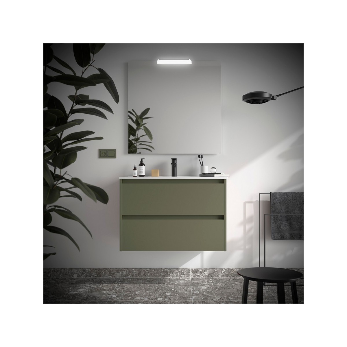 Ensemble meuble et vasque NOJA II 800 2 tiroirs Green satin P450 - SALGAR 106074 