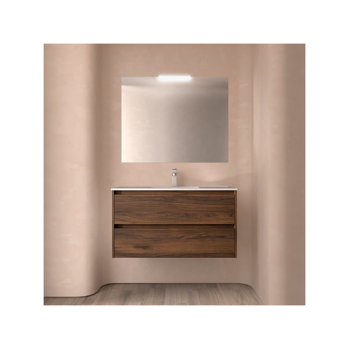 Ensemble meuble et vasque NOJA II 1000 2 tiroirs Noyer Maya P450 - SALGAR 106096 