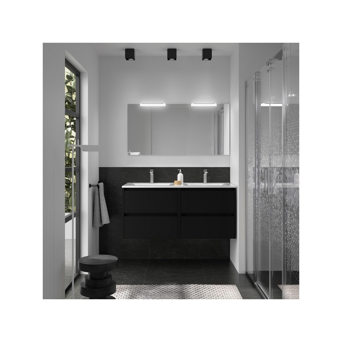 Ensemble meuble et vasque NOJA II 1200 4 tiroirs Black satin P450 - SALGAR 106099 