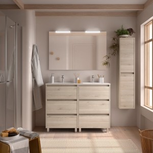 Ensemble meuble et vasque NOJA II 1200 6 tiroirs Chêne Naturel P450 - SALGAR 106238 