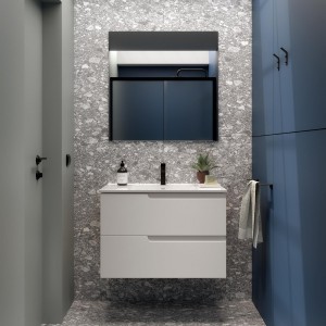 Ensemble meuble et vasque VIMA 800 2 tiroirs Blanc satiné P450 - SALGAR 111763 