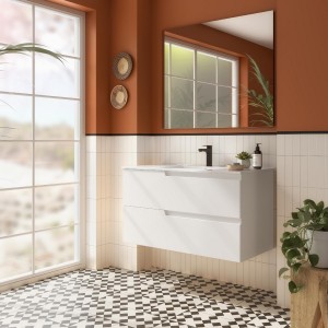 Ensemble Meuble Plan vasque et miroir VIMA 1000 2 tiroirs Blanc satiné P450 - SALGAR 111783 