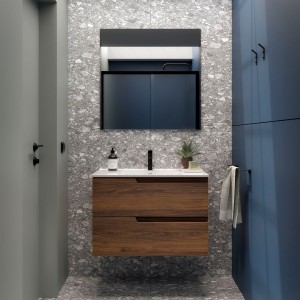 Ensemble meuble et vasque VIMA 800 2 tiroirs Noyer Maya P450 - SALGAR 113501 