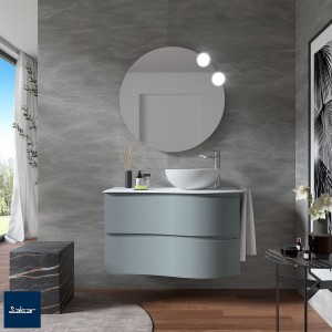 Meuble salle de bain MAM 900 2 tiroirs incurvés Blue Fog H540 P500 - SALGAR 113808 