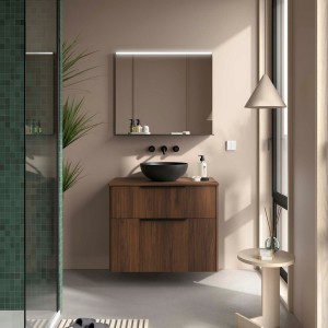 Ensemble Meuble de salle de bain et plan de toilette LUVA 800 2 tiroirs Noyer Maya P450 - SALGAR 117760 