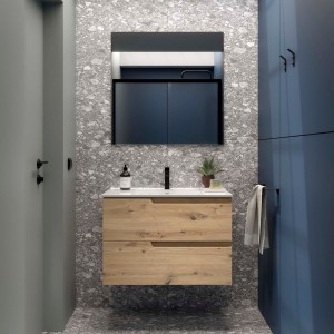 Ensemble Meuble Plan vasque et miroir VIMA 800 2 tiroirs Chêne Montana P450 - SALGAR 117945 