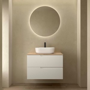 Ensemble Meuble de salle de bain et plan de toilette VIMA 800 2 tiroirs Blanc satiné P450 - SALGAR 117949 