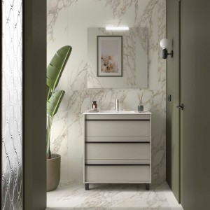 Ensemble meuble vasque salle de bain ATTILA 800 3 tiroirs Gris satiné P450 - SALGAR 118002 