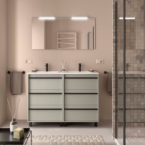 Ensemble meuble vasque salle de bain ATTILA 1200 6 tiroirs Gris satiné P450 - SALGAR 118004 
