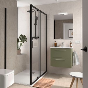 Ensemble Meuble Plan vasque et miroir SILANE 600 2 tiroirs Green satin P450 - SALGAR 118024 