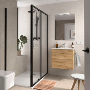 Ensemble Meuble Plan vasque et miroir SILANE 600 2 tiroirs Chêne Africain P450 - SALGAR 118025 