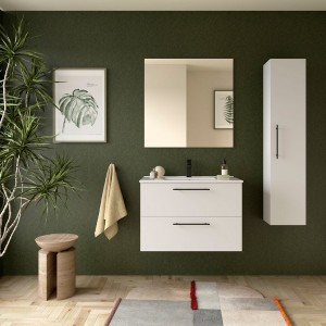Ensemble Meuble Plan vasque et miroir SILANE 800 2 tiroirs Blanc satiné P450 - SALGAR 118028 