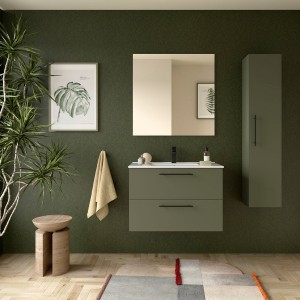 Ensemble Meuble Plan vasque et miroir SILANE 800 2 tiroirs Green satin P450 - SALGAR 118029 