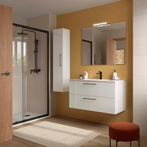 Ensemble meuble et vasque SILANE 1000 2 tiroirs Blanc satiné P450 - SALGAR 118056 