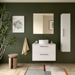 Ensemble Meuble de salle de bain et plan de toilette SILANE 800 2 tiroirs Blanc satiné P450 - SALGAR 118071 