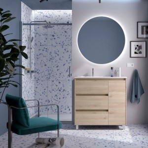 Ensemble meuble et vasque NOJA II 900 3T1P droite - vasque à gauche Chêne Naturel P450 - SALGAR 118135 