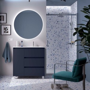 Ensemble meuble et vasque NOJA II 900 3T1P gauche - vasque à droite Blue satin P450 - SALGAR 118142 