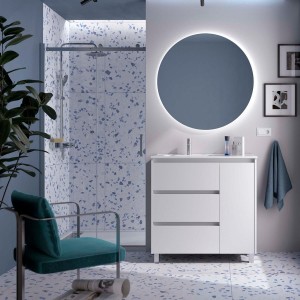 Ensemble Meuble Plan Vasque Miroir Applique NOJA II 900 3 tiroirs Blanc satiné P450 - SALGAR 118366 