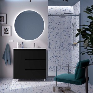 Ensemble Meuble Plan Vasque Miroir Applique NOJA II 900 3 tiroirs Black satin P450 - SALGAR 118377 