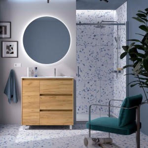 Ensemble Meuble Plan Vasque Miroir Applique NOJA II 900 3 tiroirs Chêne Africain P450 - SALGAR 118382 