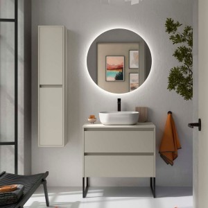 Ensemble Meuble de salle de bain et plan de toilette NOJA II 900 2 tiroirs Gris satiné P450 - SALGAR 118508 