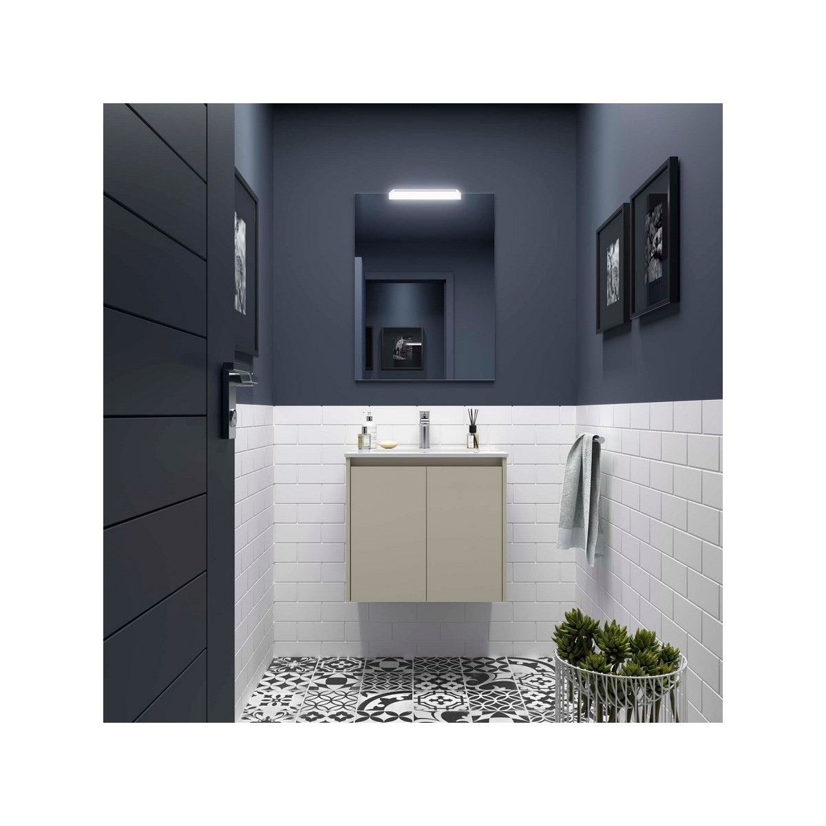 Ensemble Meuble Plan Vasque Miroir Applique NOJA II 700 2 portes Gris satiné P450 - SALGAR 118560 